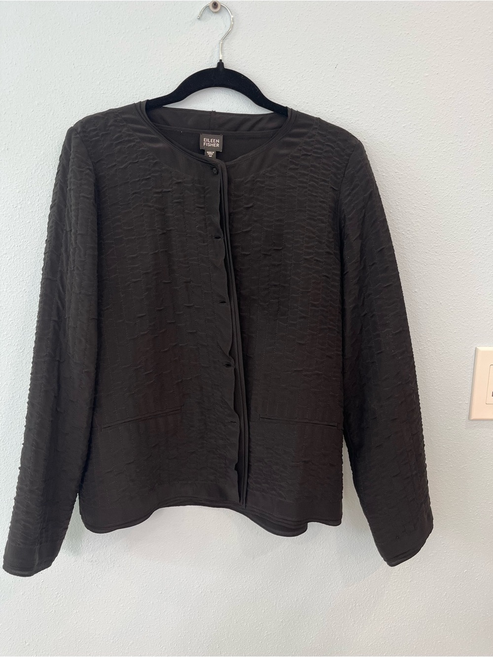 Eileen Fisher Black Textured Button-Front Jacket